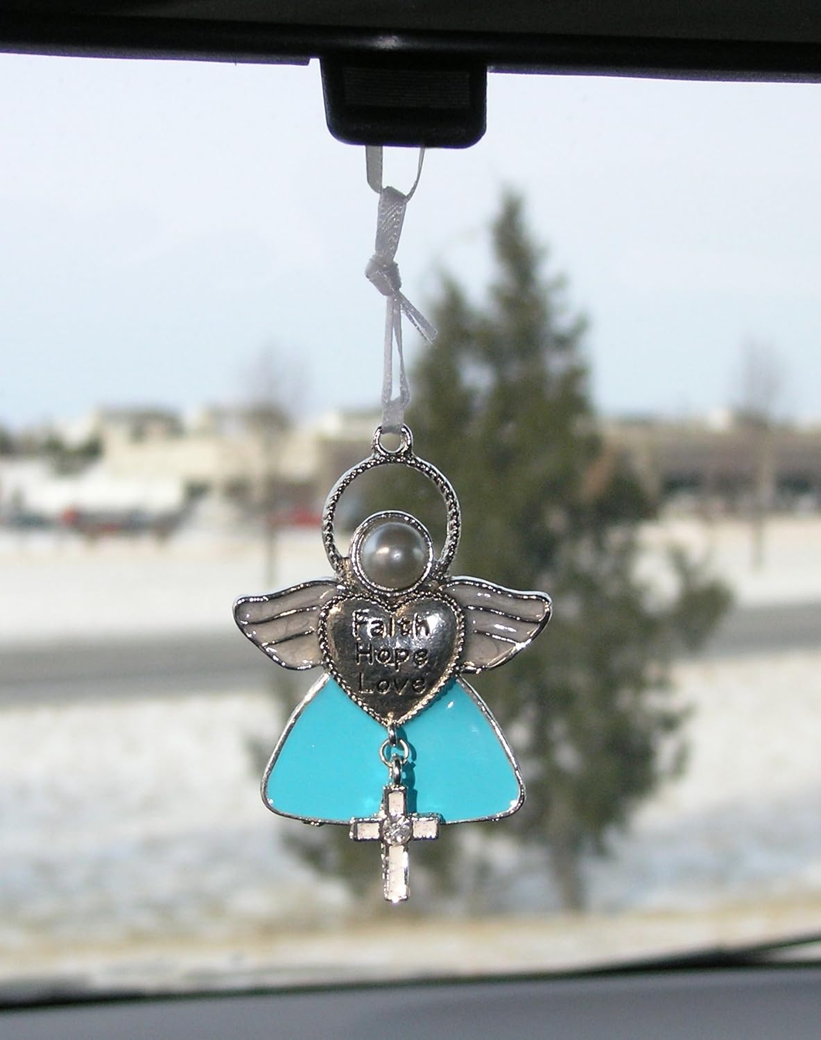 Angel Ornaments - Faith Hope Love Engraved Angel Christmas Ornament with Cross Charm