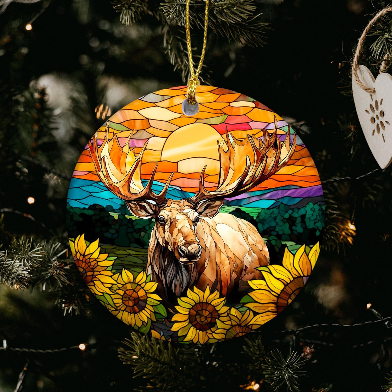 Stained Glass Moose Christmas Ornament for Kids and Animal Lovers