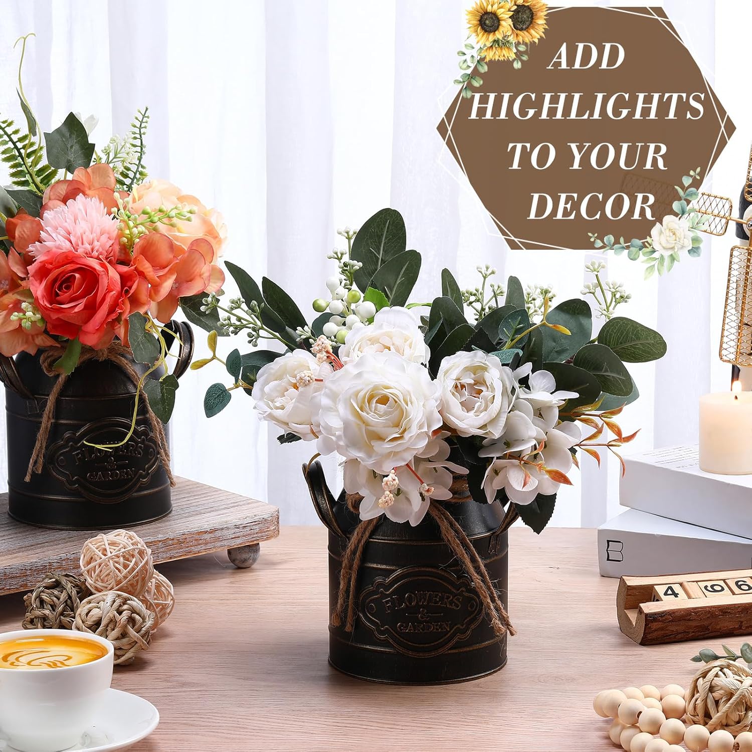 Roshtia 6 Inch Galvanized Metal Vase with Handle Black 8 Pcs