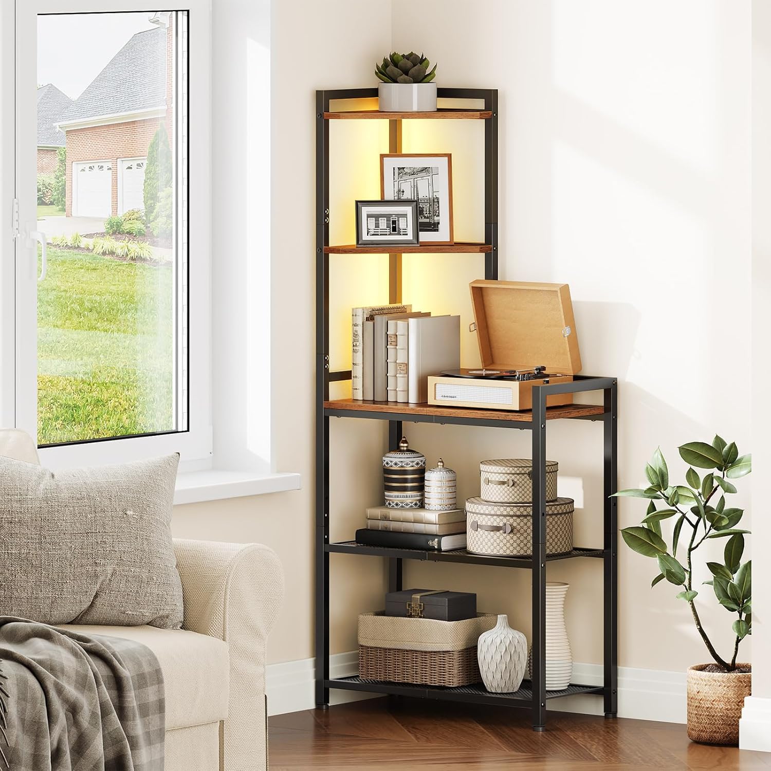 HOOBRO 5-Tier Corner Shelf with LED Light