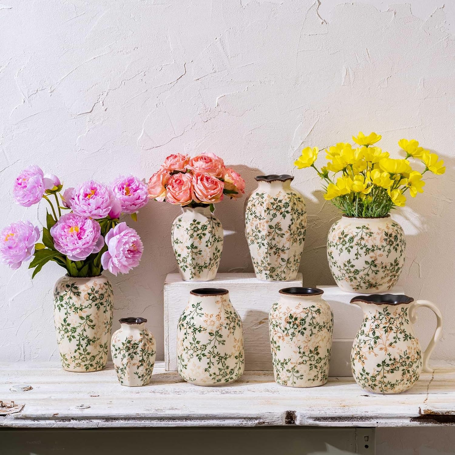 Vintage Pastoral Octagonal Ceramic Vase 67 Inch