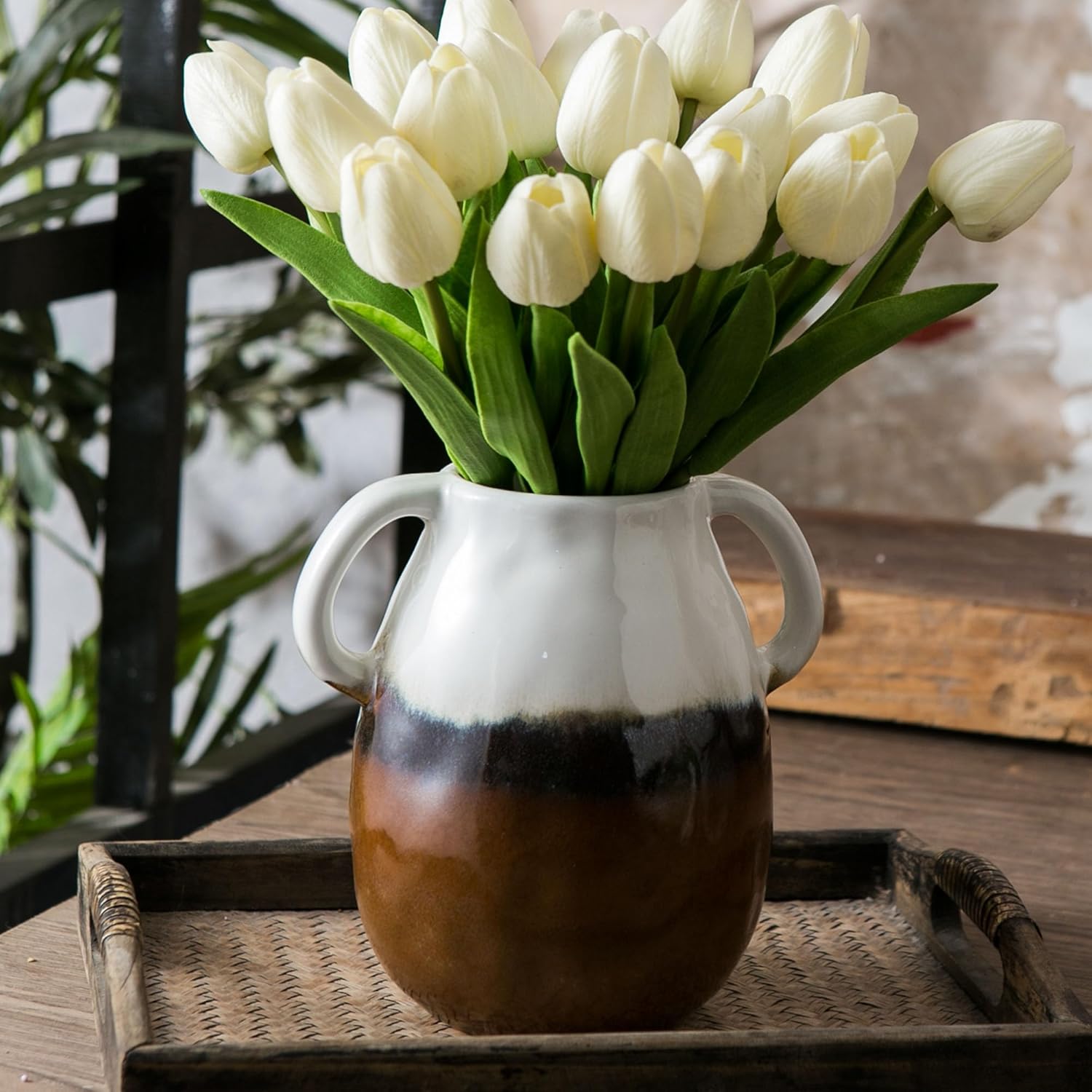 Sowlvenco Ceramic Vase with 2 Handles 7 Inch Gradient