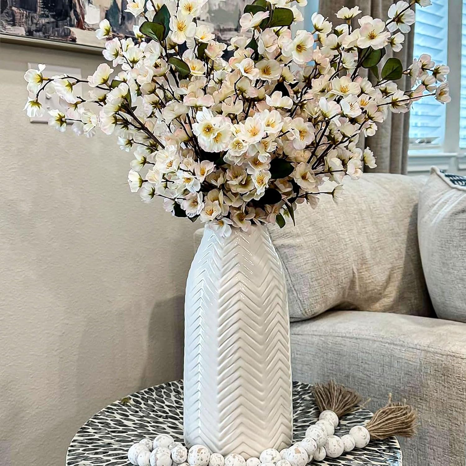 Hjn White Ceramic Vase for Flowers and Decor