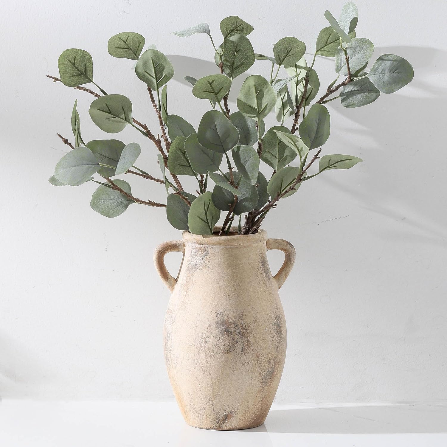 Lyeec Ceramic Vase with Handles 905 Inch Tall Terracotta Decorative Pottery Flower Vase for Home Farmhouse Decor