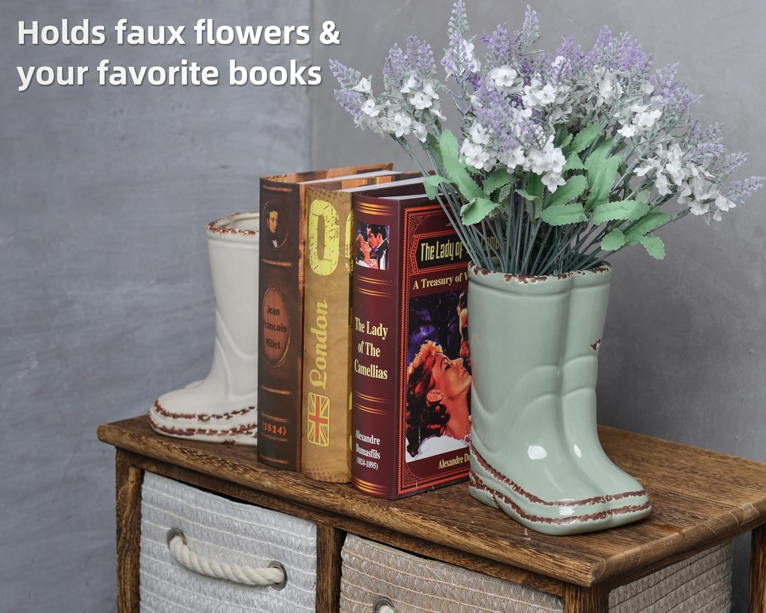 Quoowiit Vintage Boot Shaped Flower Vase Green Distressed Ceramic Decor