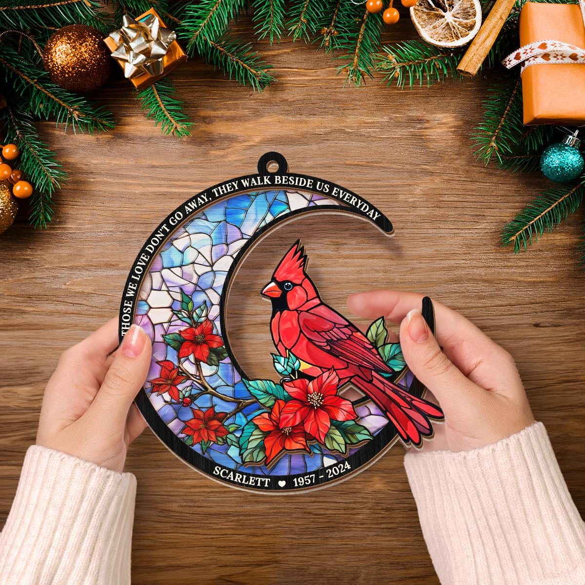 Personalized Memorial Suncatcher Ornament Custom Window Hanging Keepsake Loss of Loved Ones Sympathy Christmas Decor