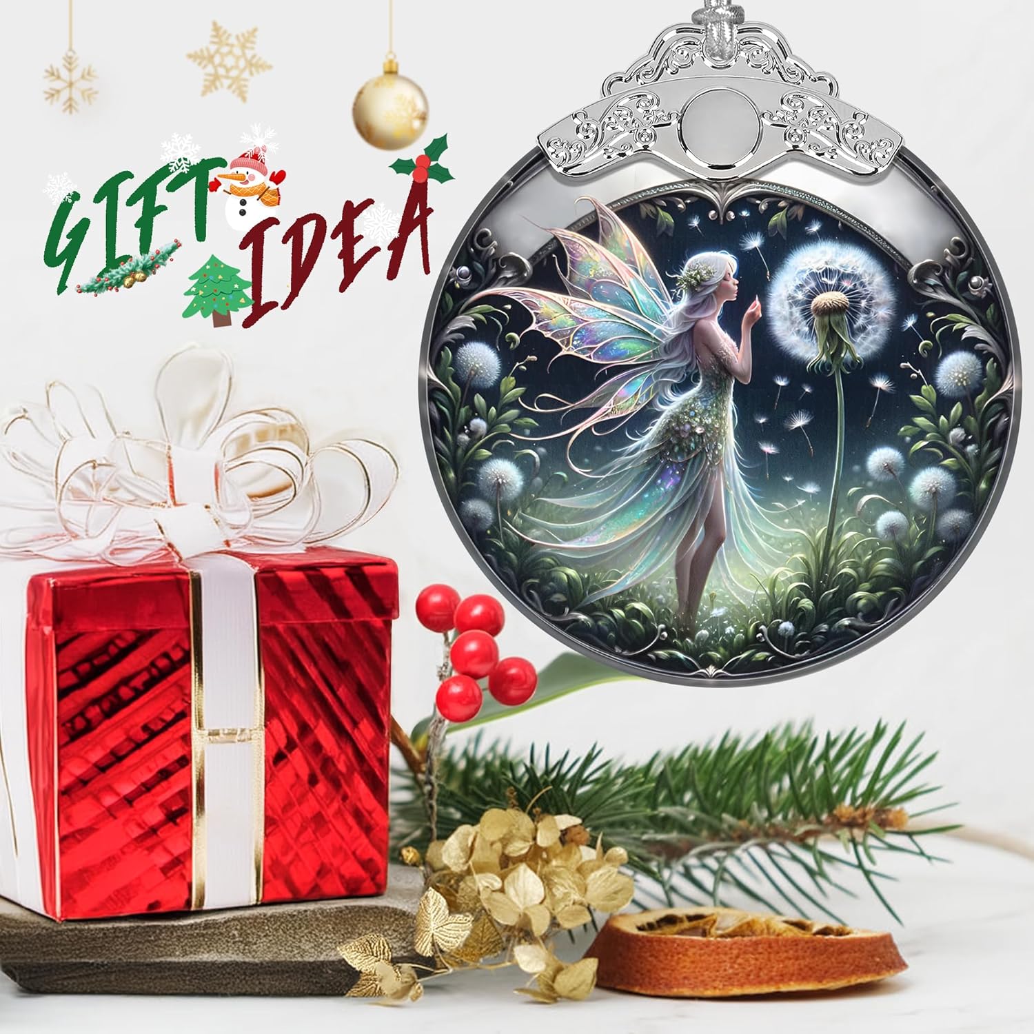 Stained Glass Dandelion Fairy Christmas Ornament