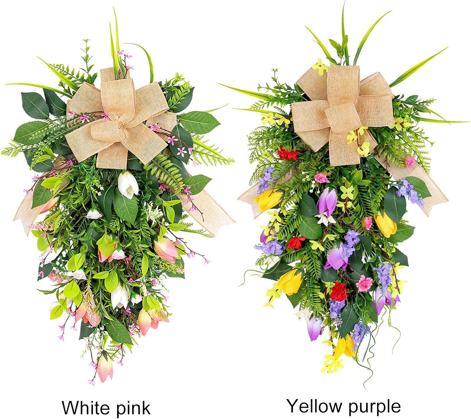 Spring Flower Wreath for Front Door Teardrop Swag with Artificial Tulips