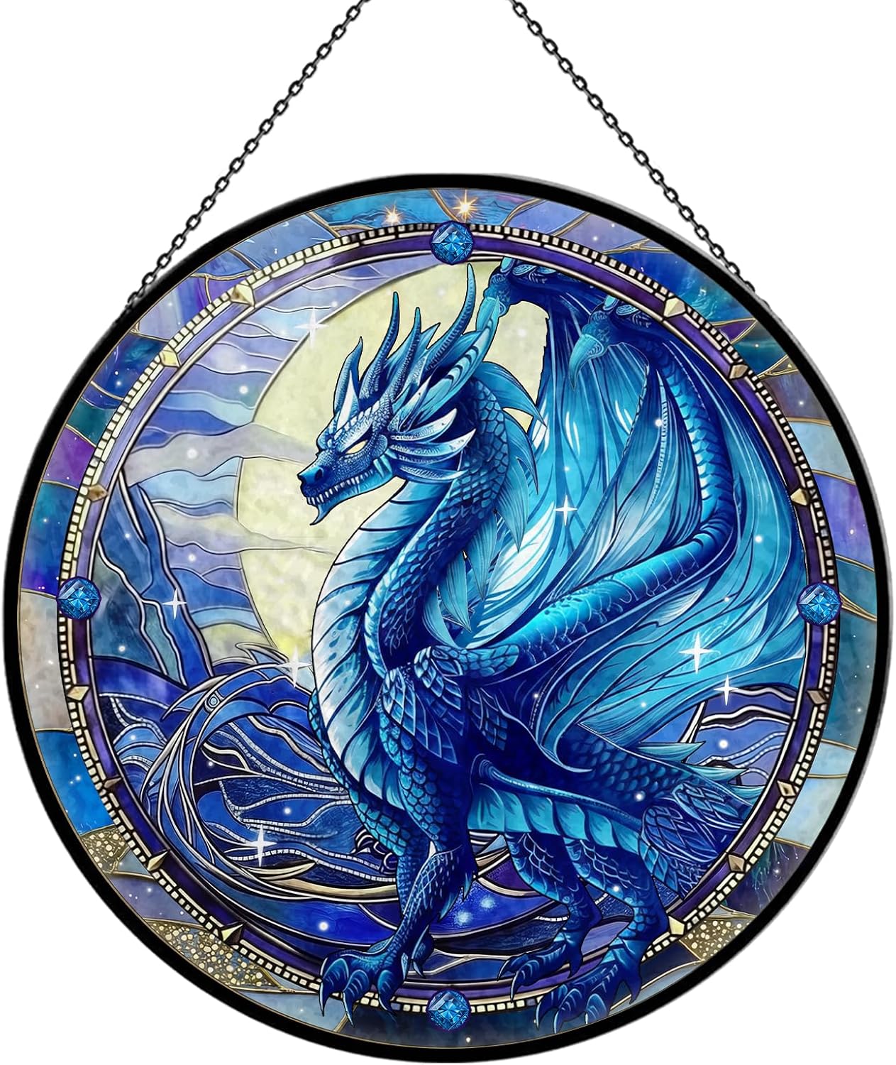 Dragon Stained Glass Window Hanging 79 Boho Wall Art with Chain