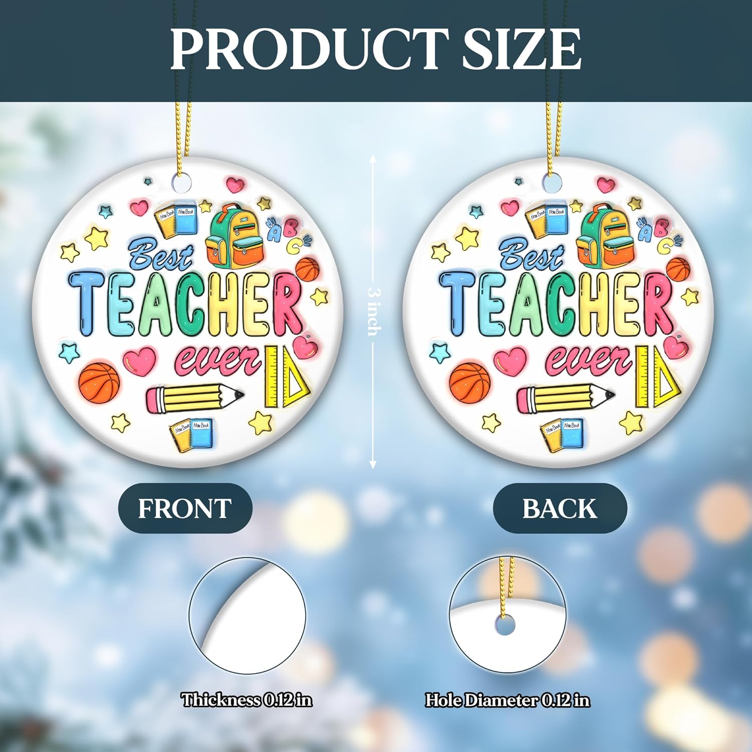 Ceramic Teacher Ornament 2024 3D Teacher Appreciation Keepsake Gift