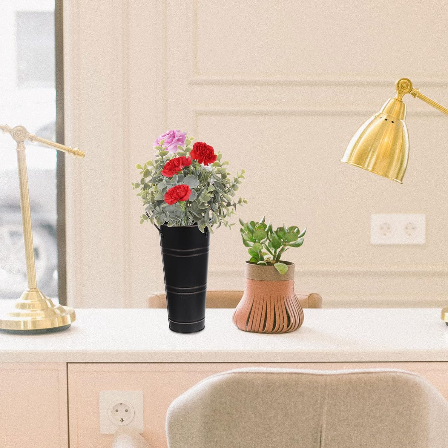 Vintage Rustic Farmhouse Iron Vase with Handle