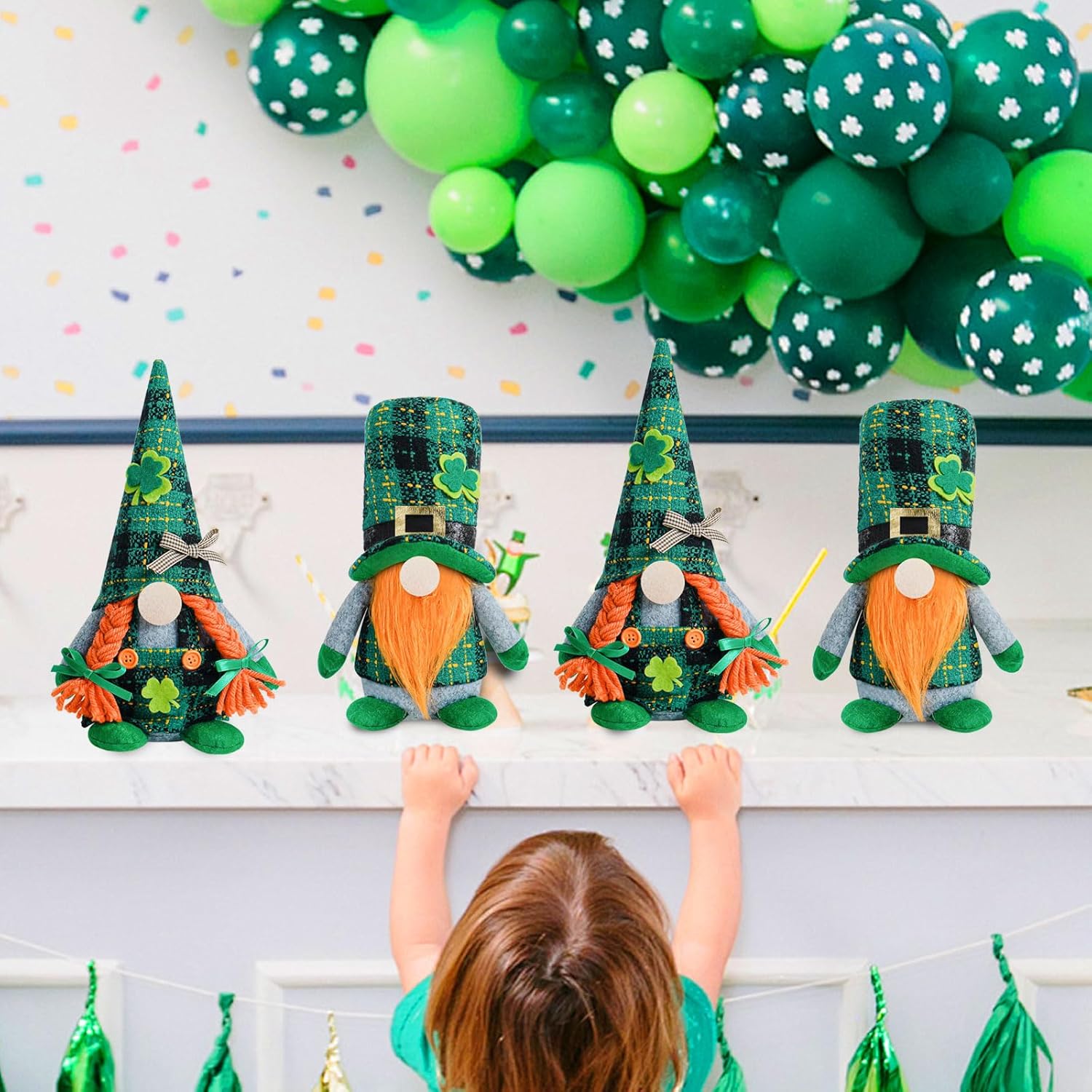 2 Pcs St Patricks Day Gnome Decor Set Green Hats with Shamrocks Irish Home Office Hanging Ornament