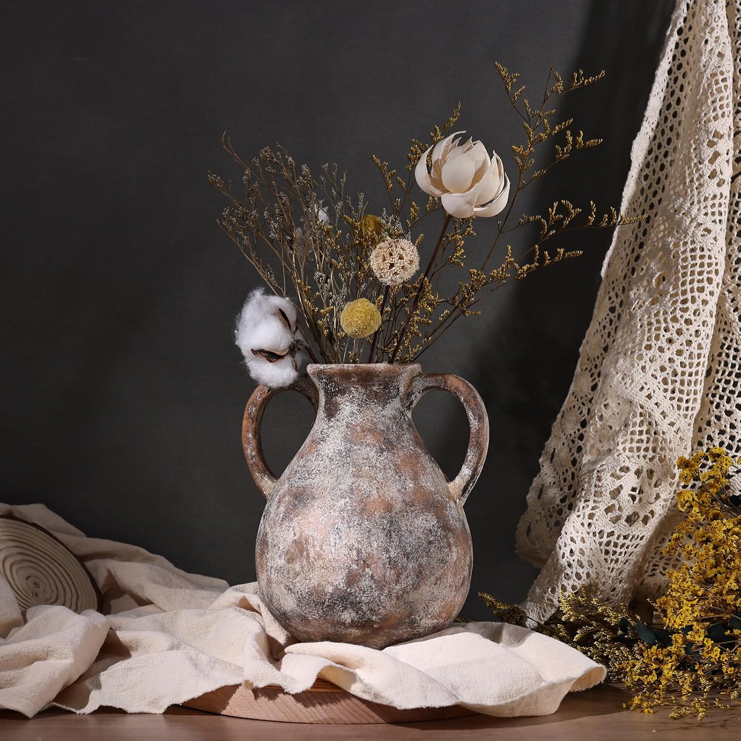 79 Inch Ceramic Rustic Farmhouse Vase with Handle