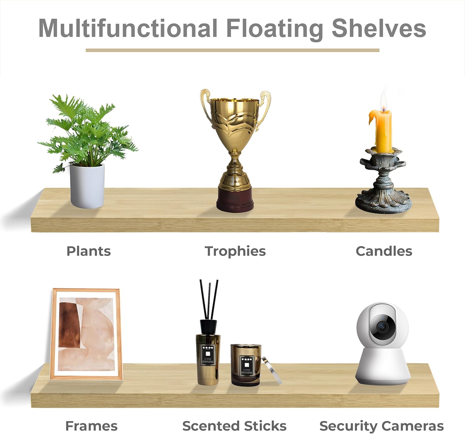 Sorbus Floating Shelves 48 Inch Maple Wood 2 Pack