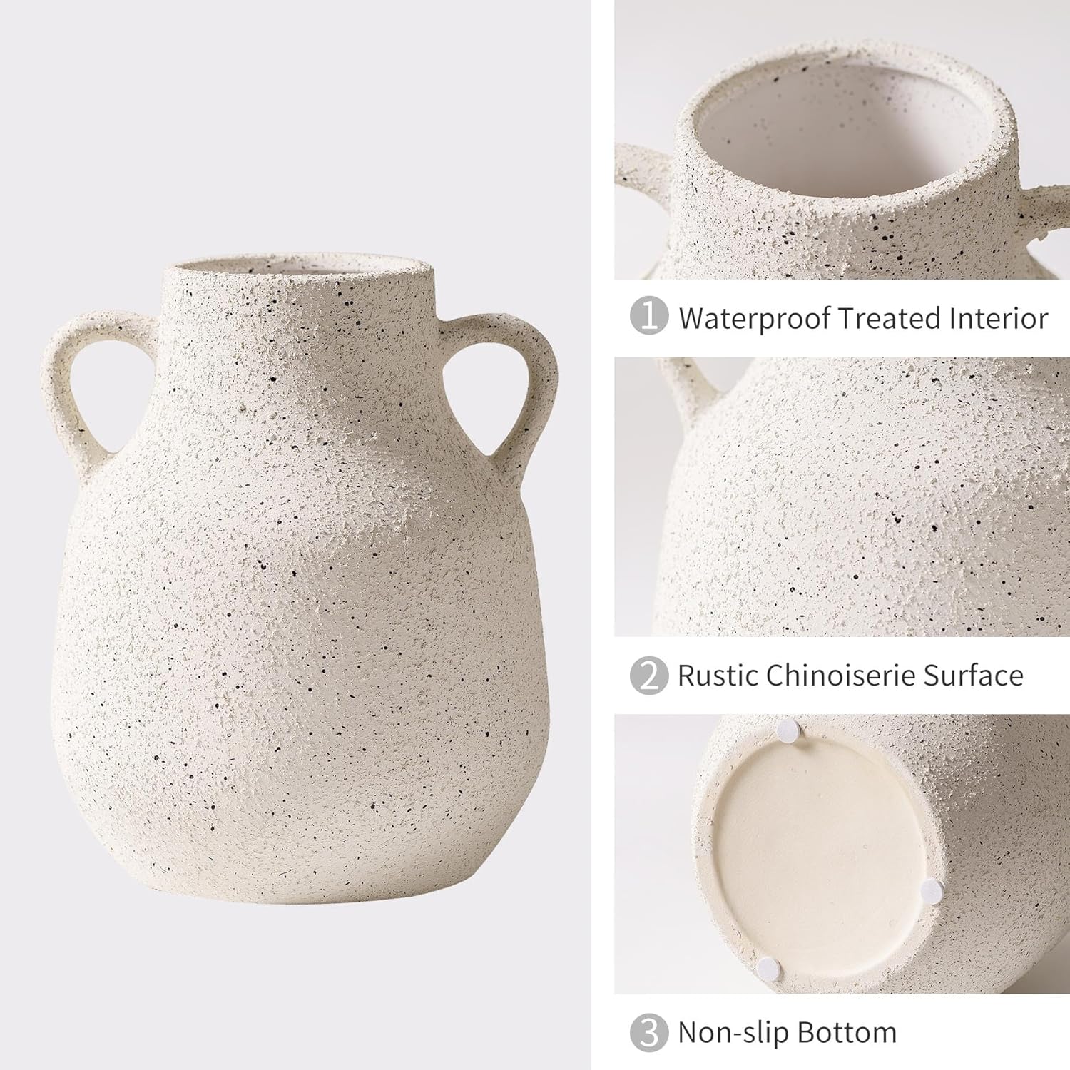 Vintage Farmhouse Flower Ceramic Vase with Handles
