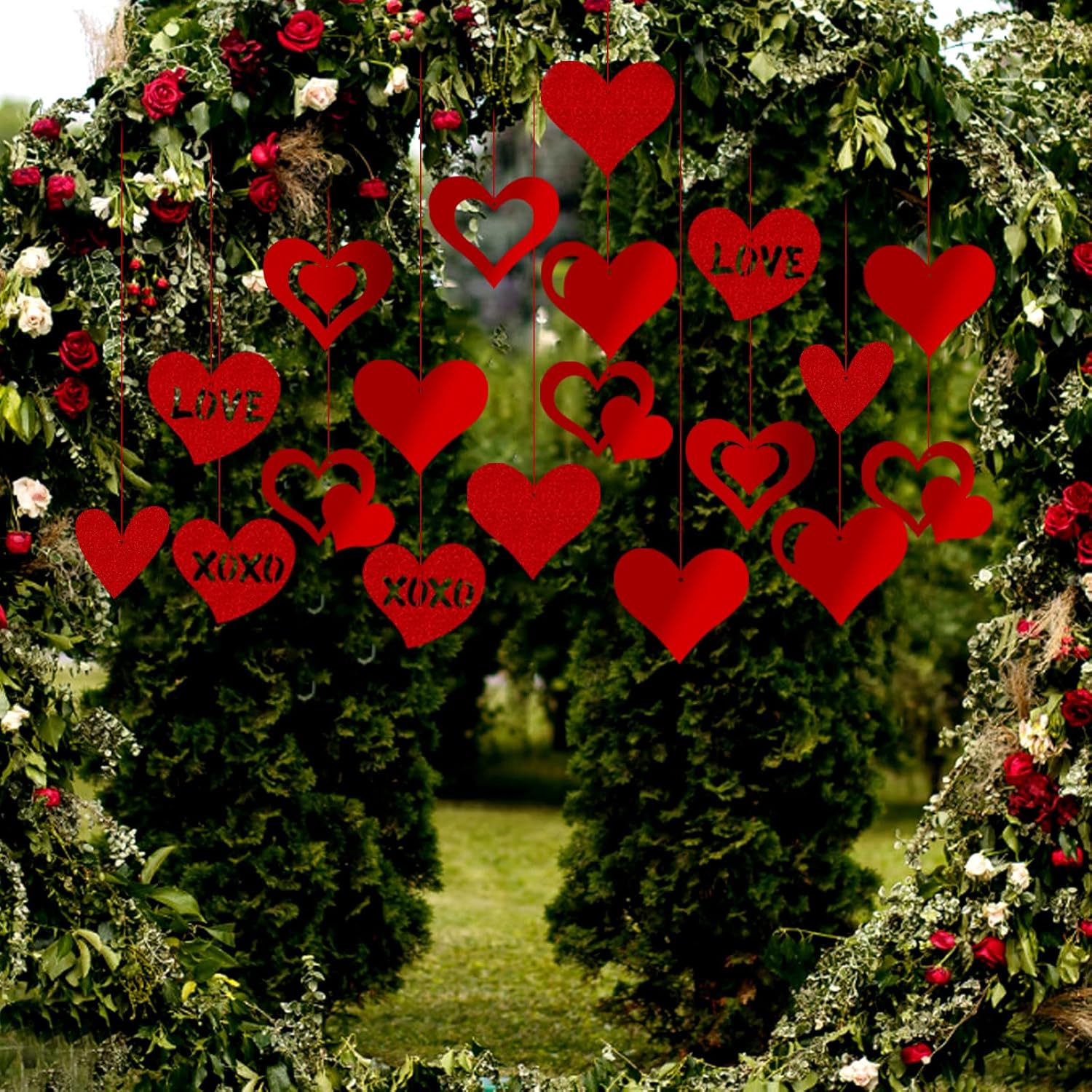Red Glitter Heart Hanging Decorations 30 Pcs Foil Valentine Set
