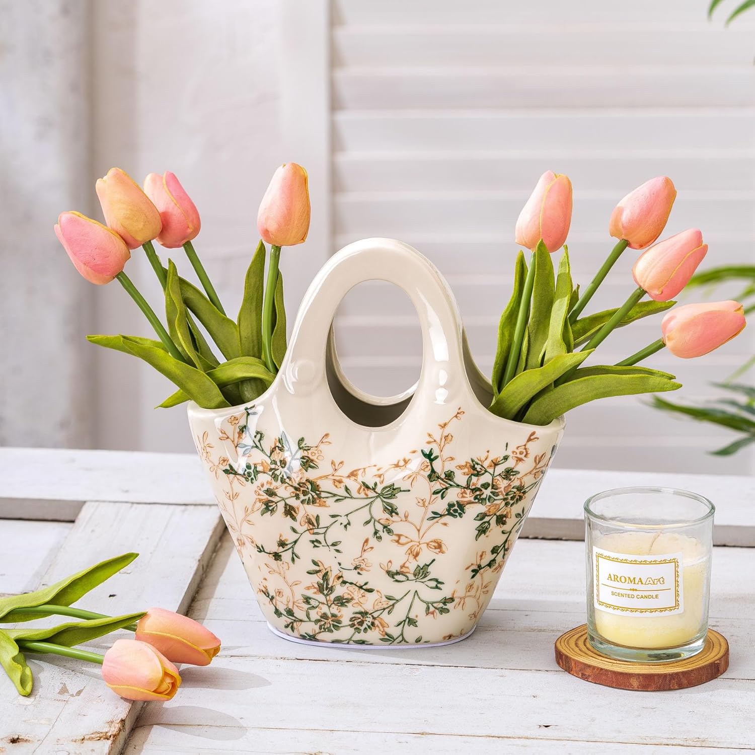 Sure Yuesi Ceramic Purse Vase for Flowers 9 Inches