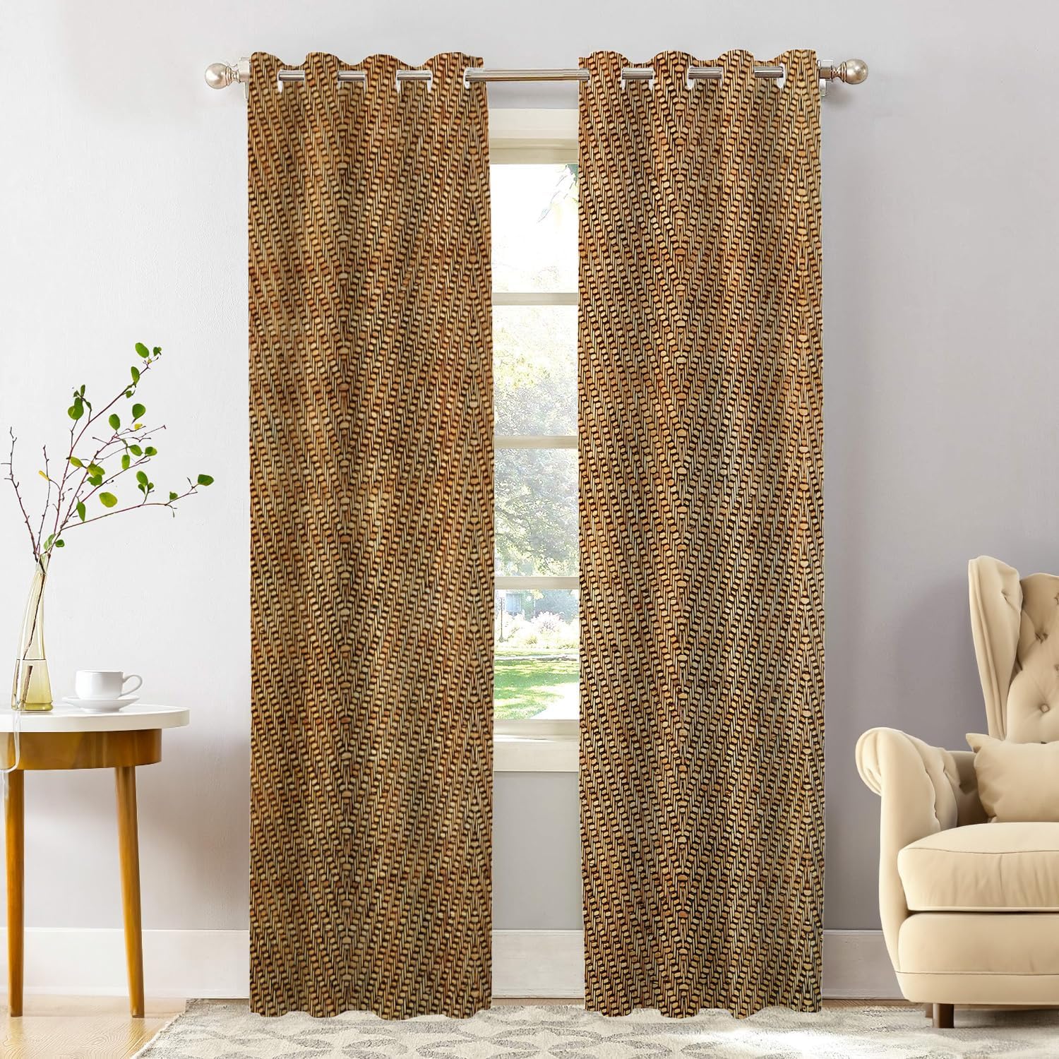 Shrahala Bamboo Rustic Tan Blackout Curtains 2 Panels 52x84