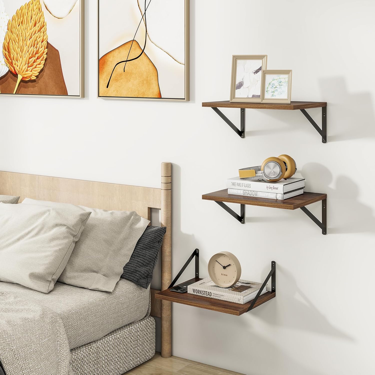 Deep Floating Shelves Set of 3 12 Inch Deep Walnut Wood Shelves for Wall