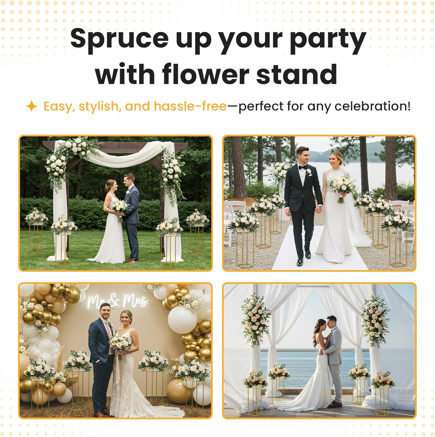 YALLOVE 10 Pack 2375 Inch Gold Wedding Flower Stand
