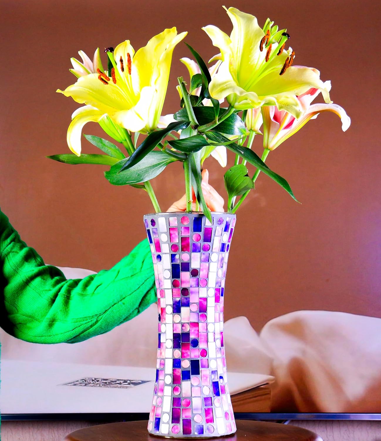 116 Inch Purple Red Mosaic Glass Vase