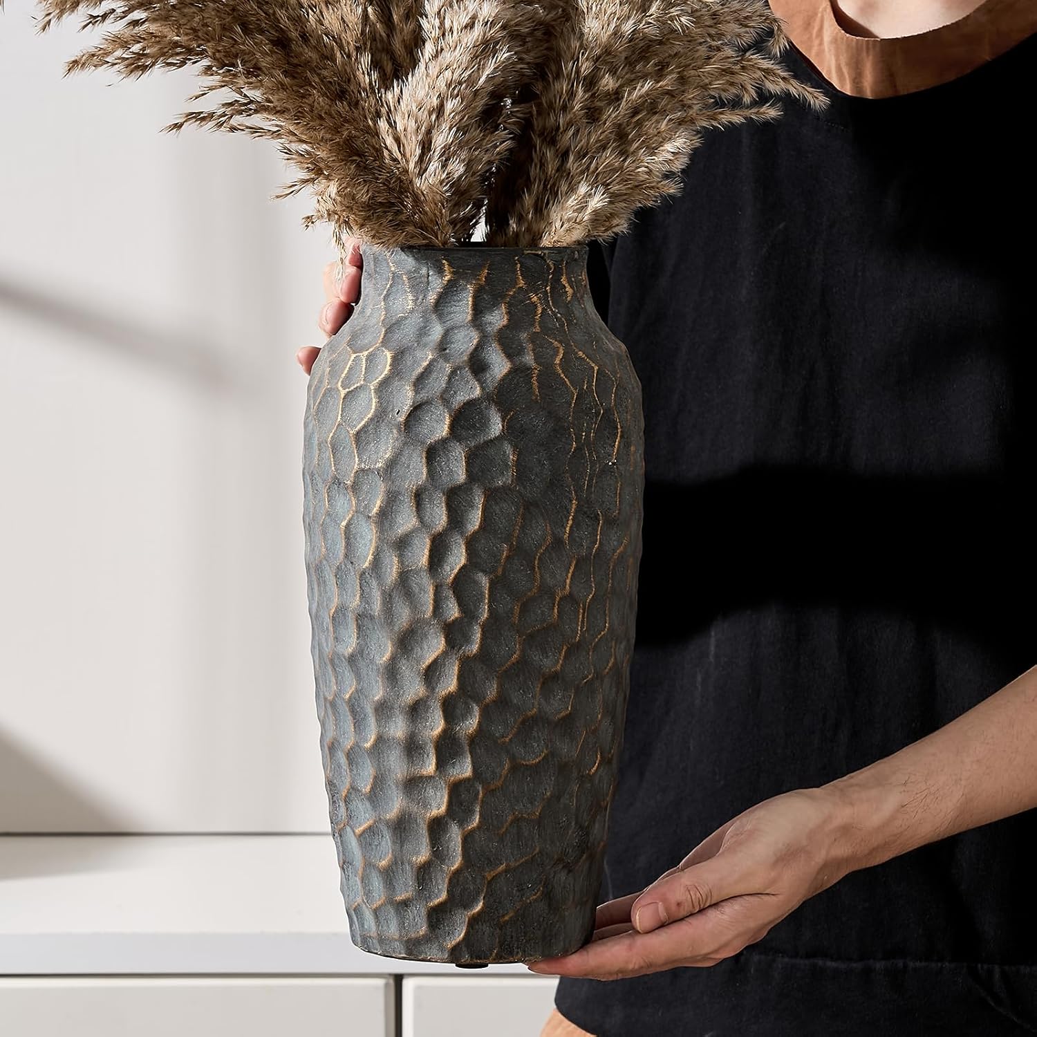 125 Inch Ceramic Rustic Antique Vase with Bronze Finish