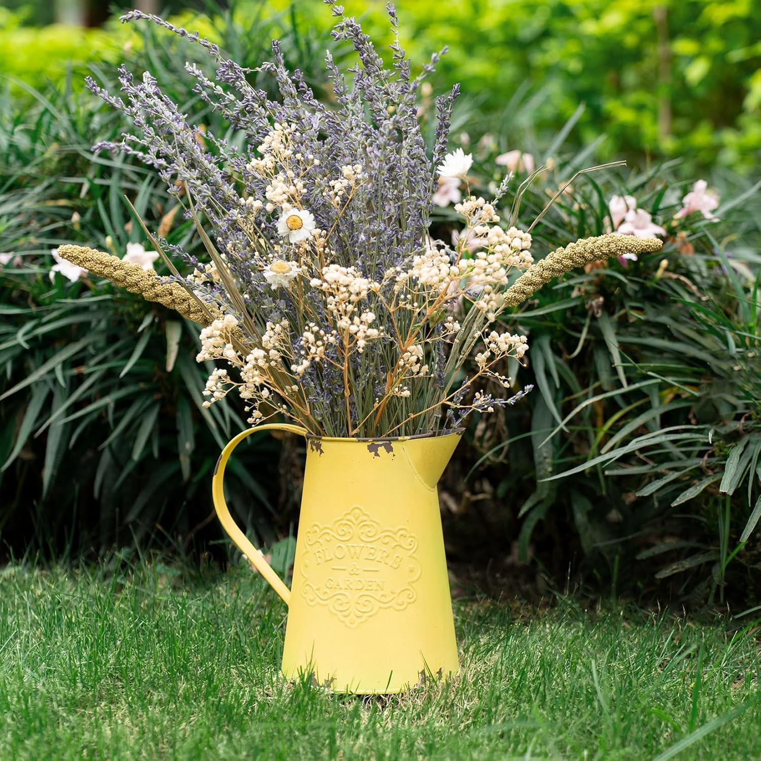 Yellow Metal Flower Vase Farmhouse Decor