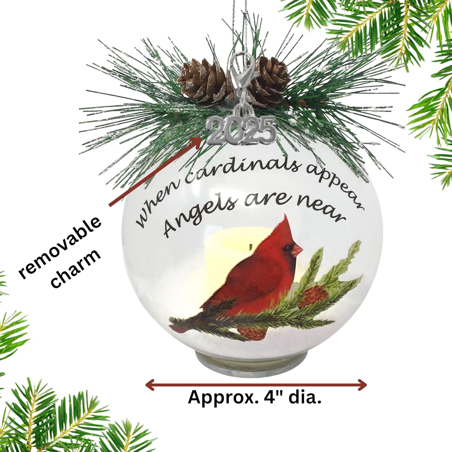 Memorial Lighted Cardinal Christmas Ornament 4D