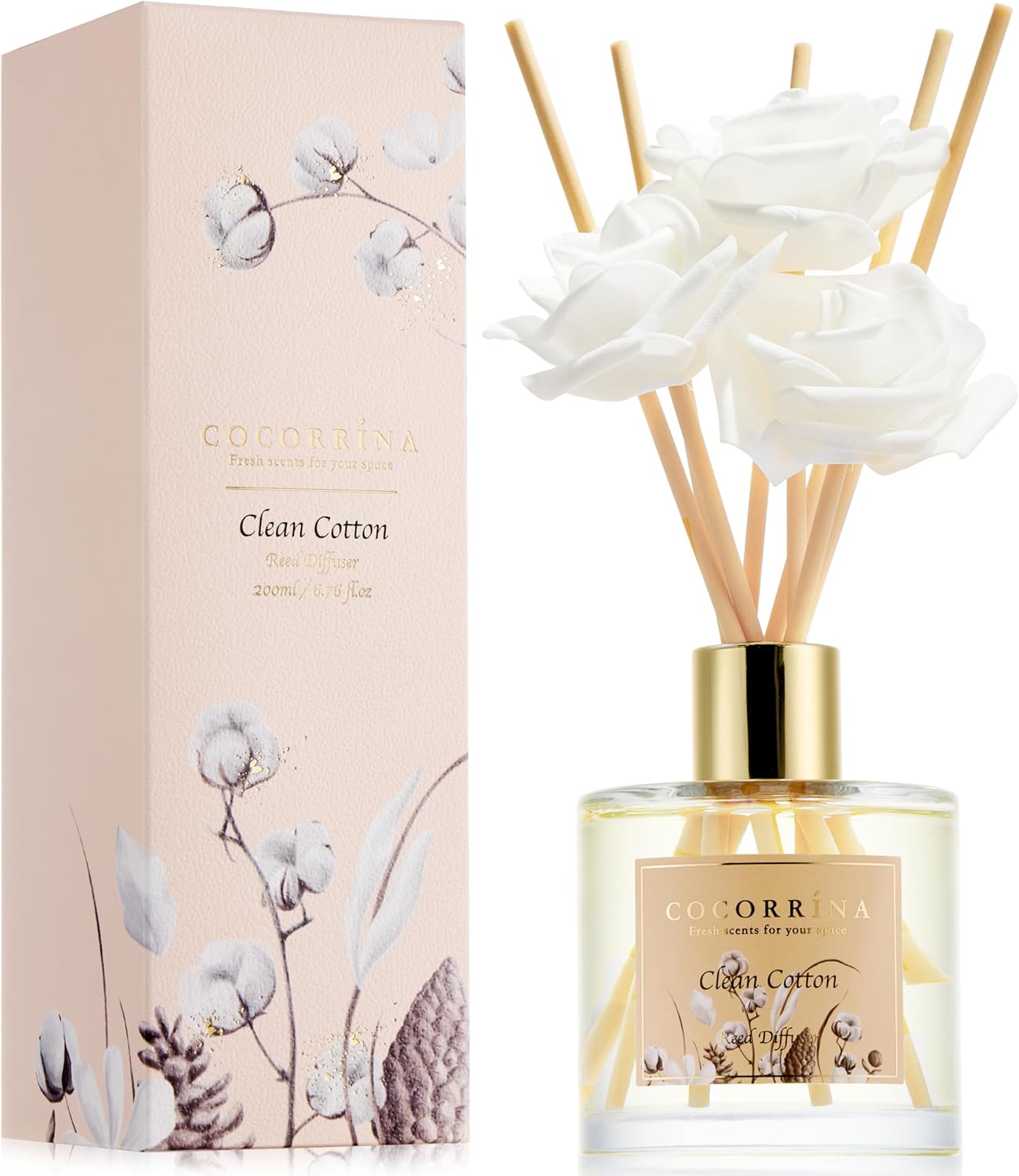 Cocorrna Reed Diffuser Set 67oz Fresh Cotton Scent Home Fragrance