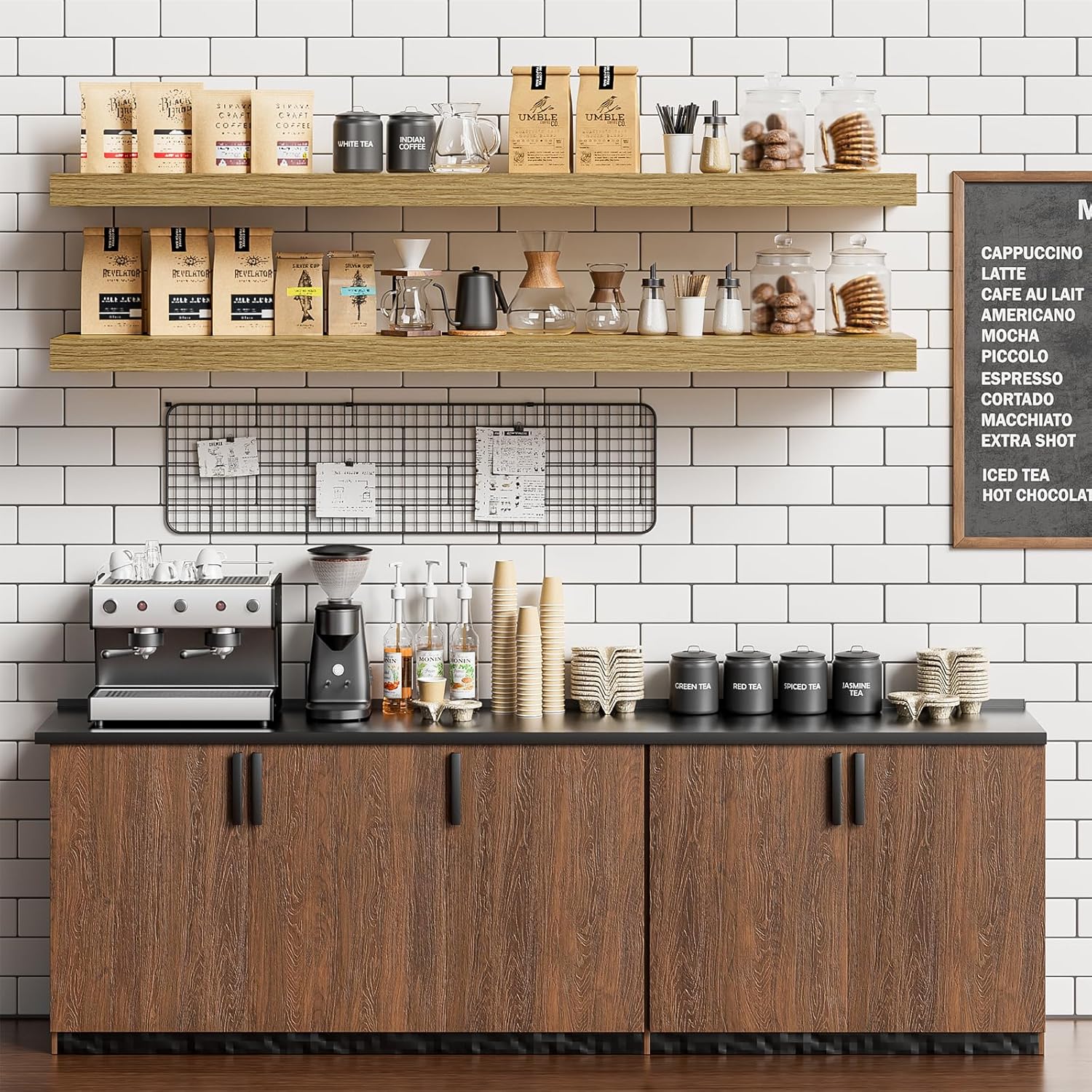 Heimlove 48 Floating Shelf Set of 2 Oak Wood Wall Mount Shelves