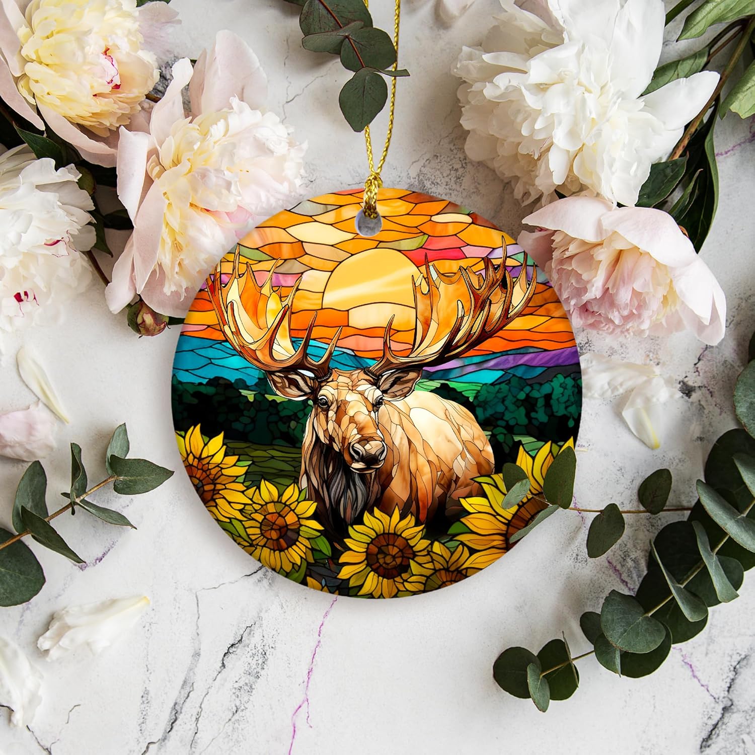 Stained Glass Moose Christmas Ornament for Kids and Animal Lovers