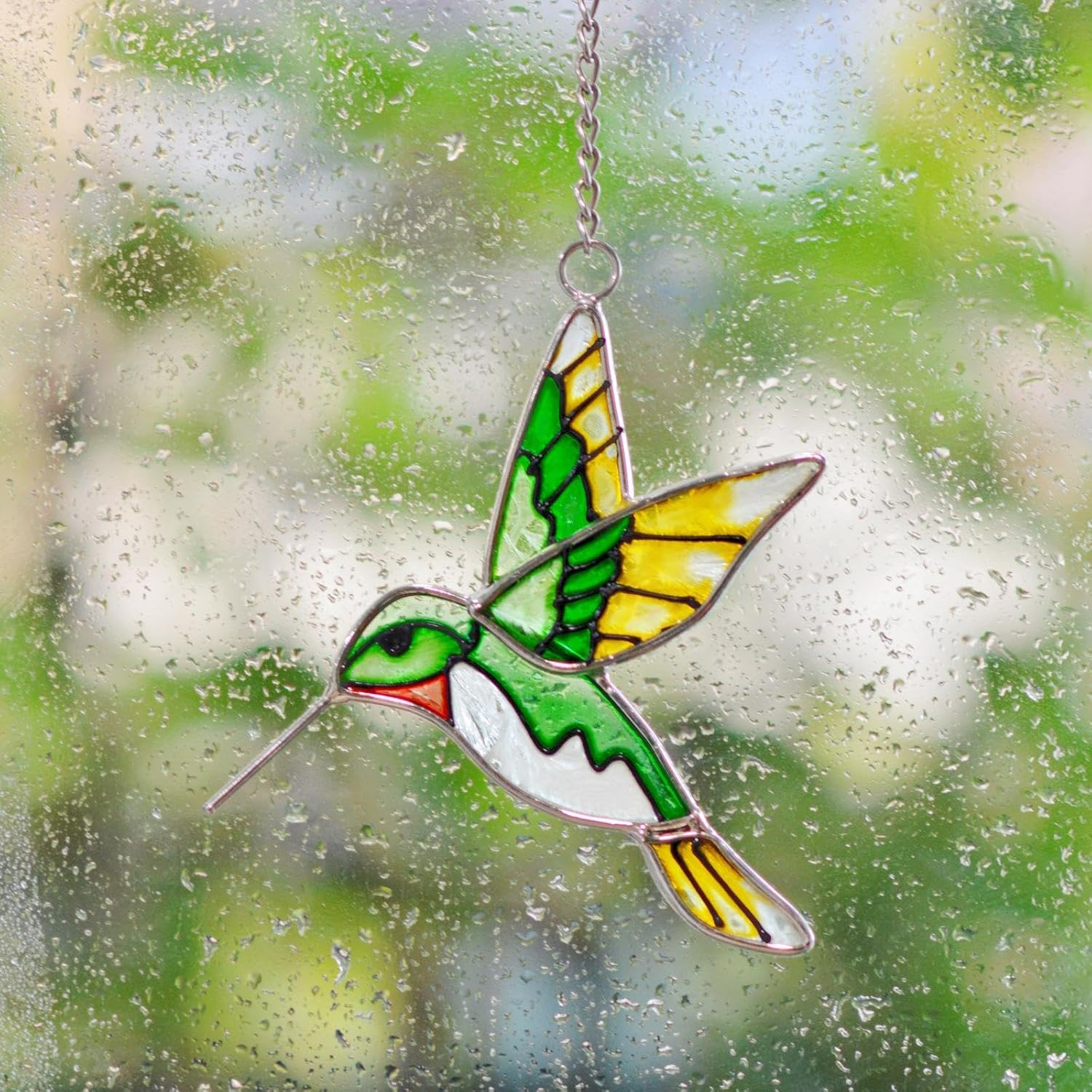 Hummingbird Stained Glass Suncatcher - Green