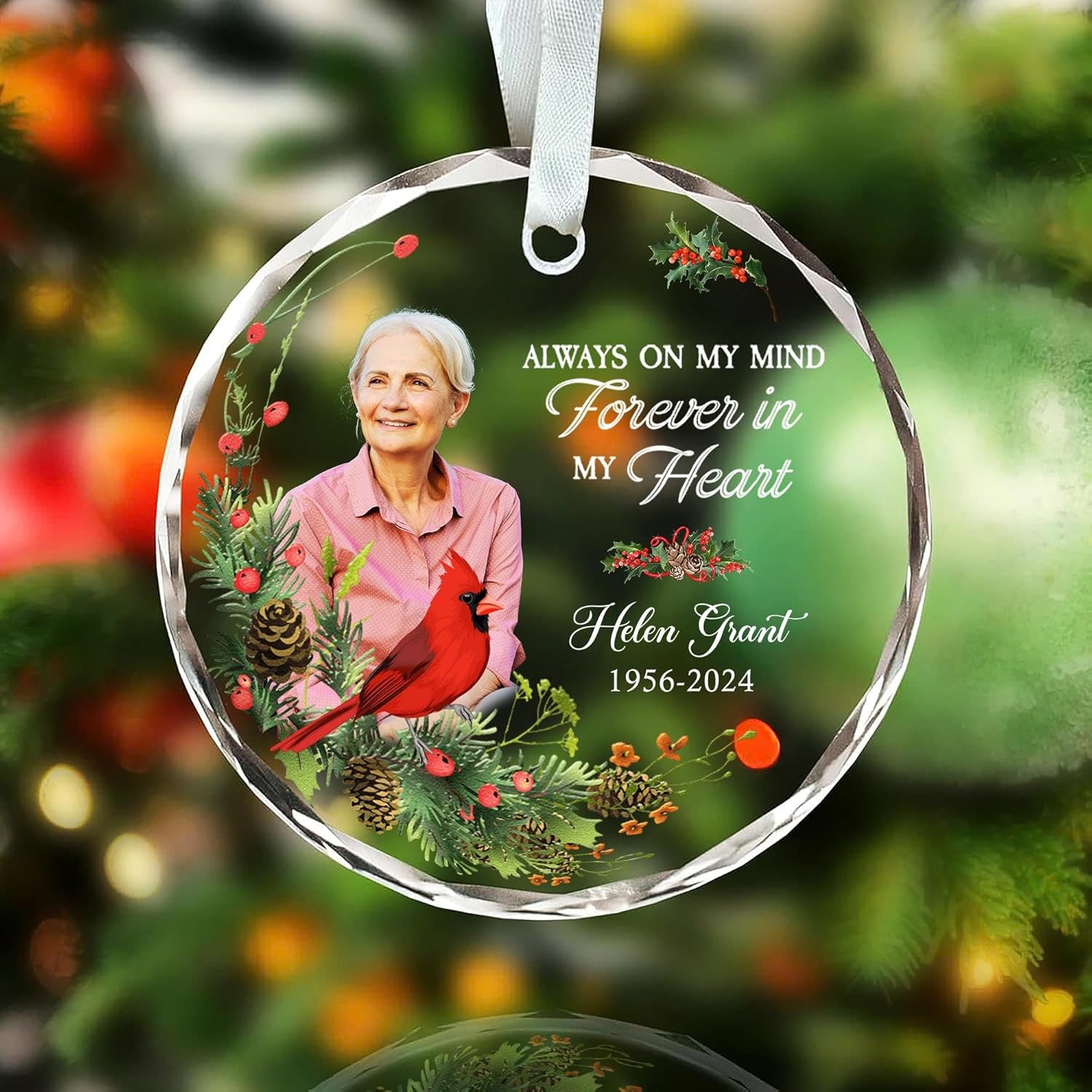 Custom Photo Memorial Glass Ornament for Mom Dad