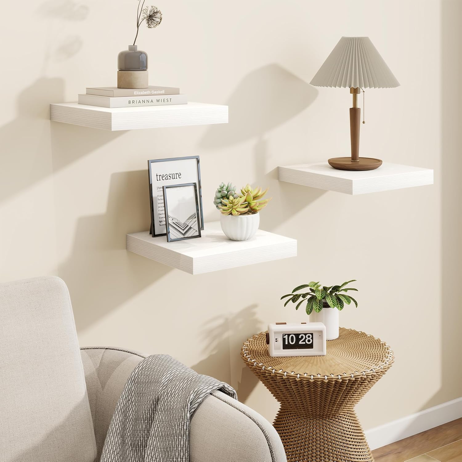 Marsmiles White Square Floating Shelves 3 Pack