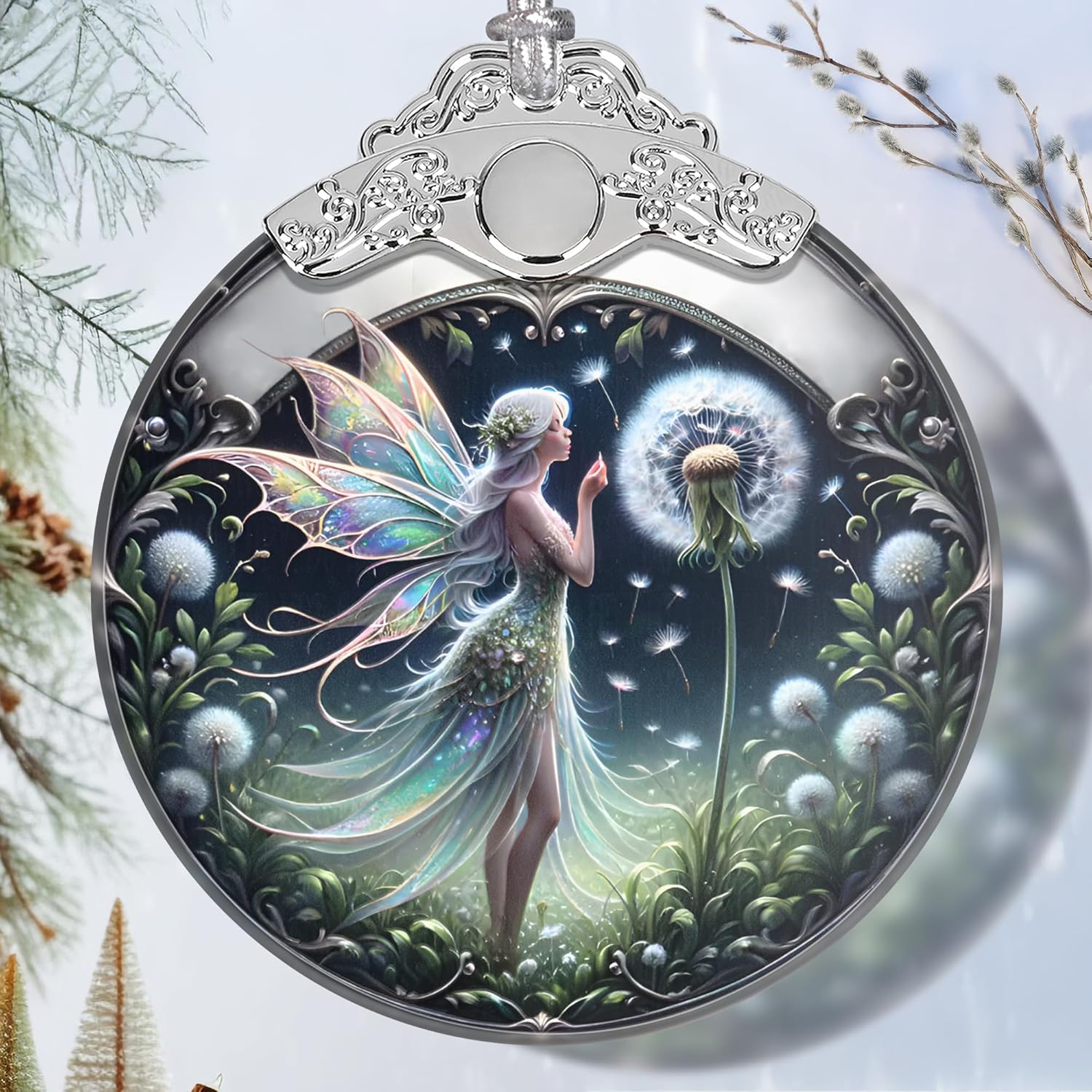 Stained Glass Dandelion Fairy Christmas Ornament