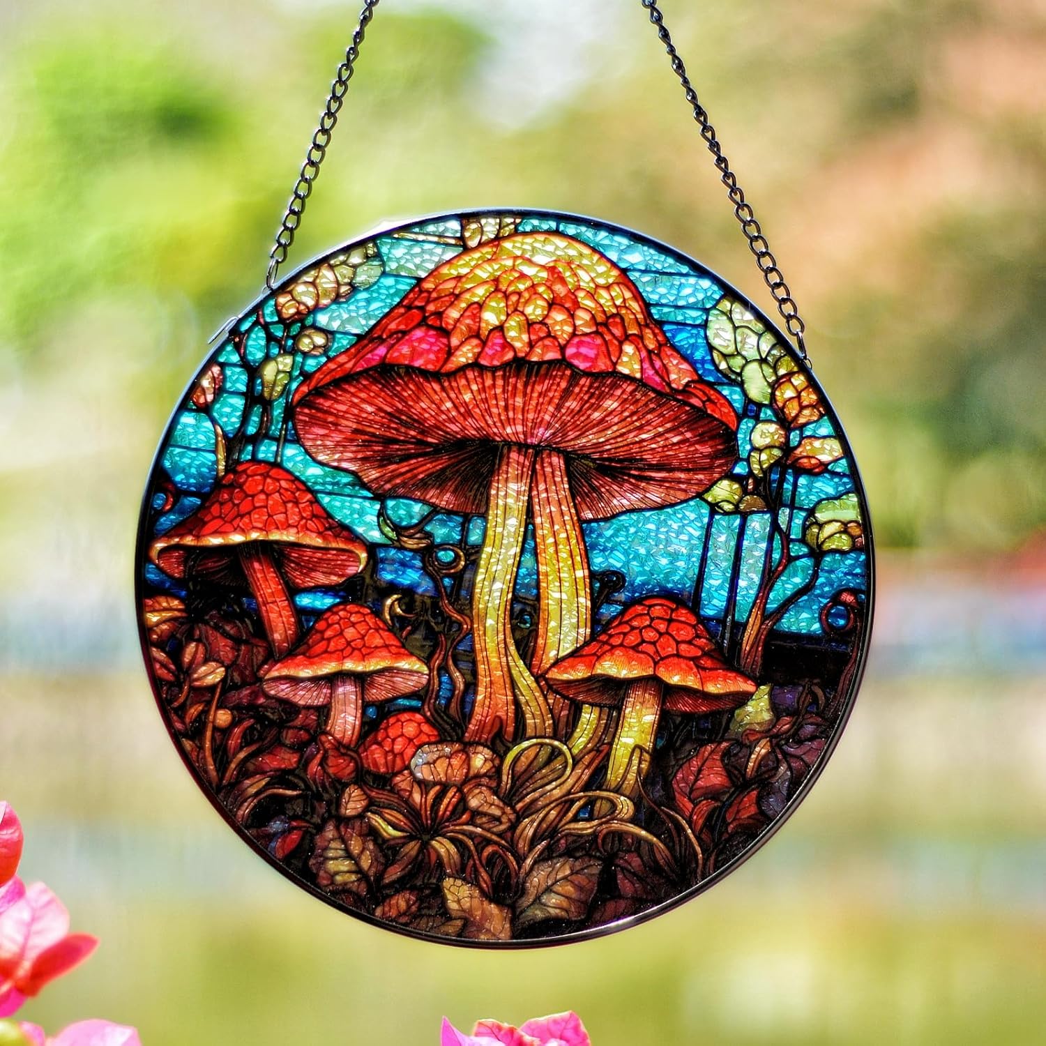 Stained Glass Window Hanging Suncatcher - Mushroom Design