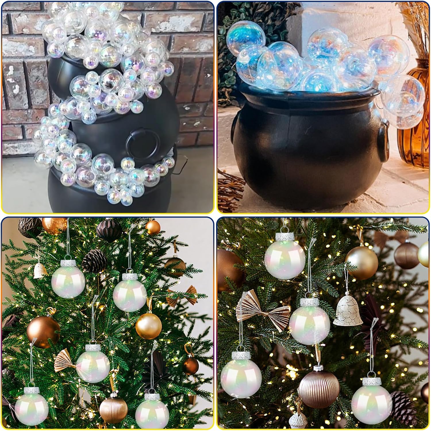 12 Pcs Clear Iridescent Ornaments Balls 315 Inch Rainbow Christmas Decor