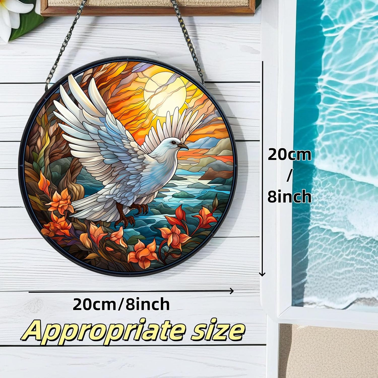 Stained Glass Window Suncatcher with Pigeon Design