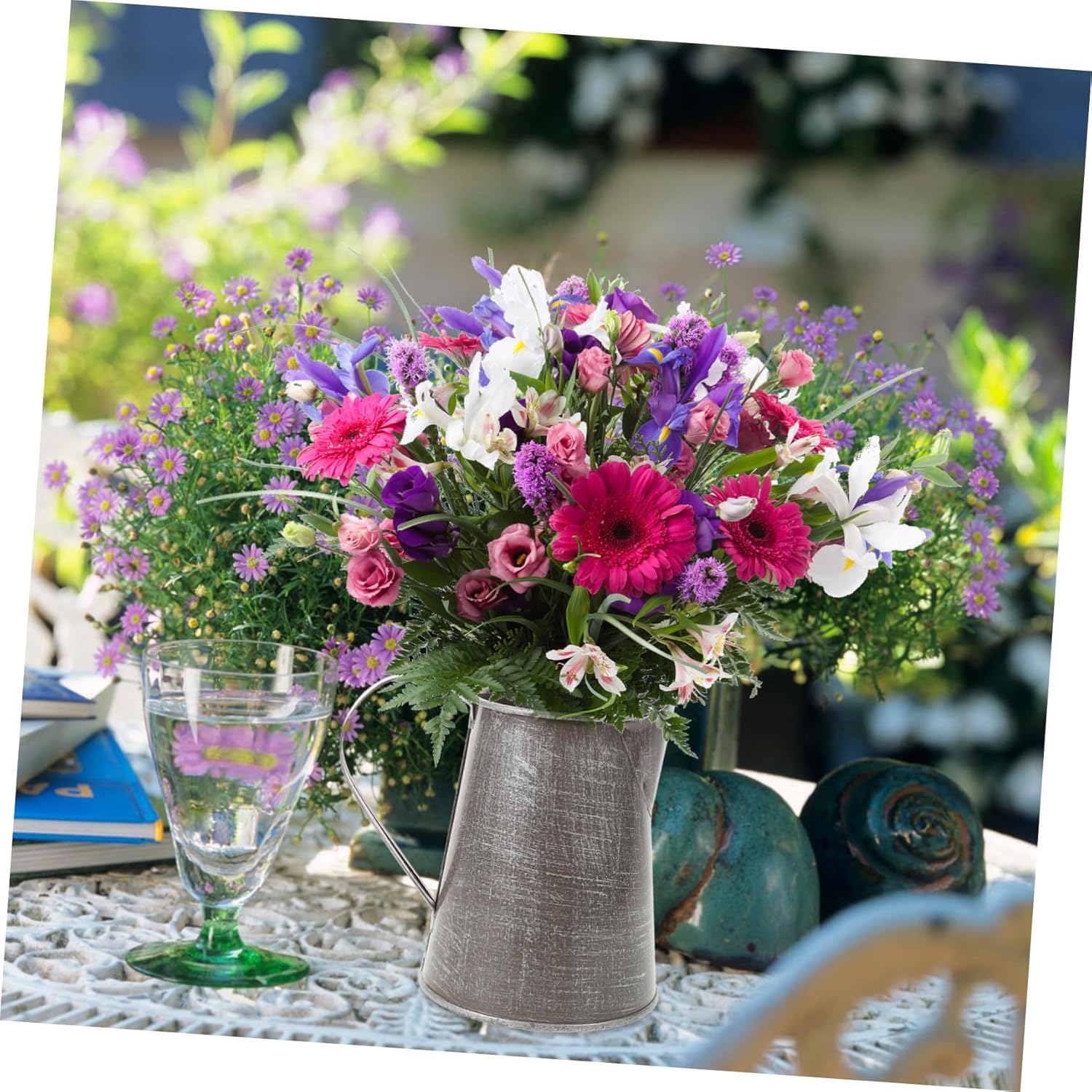 Zerodeko 2pcs Vintage Metal Jug Flower Vase for Rustic Decor