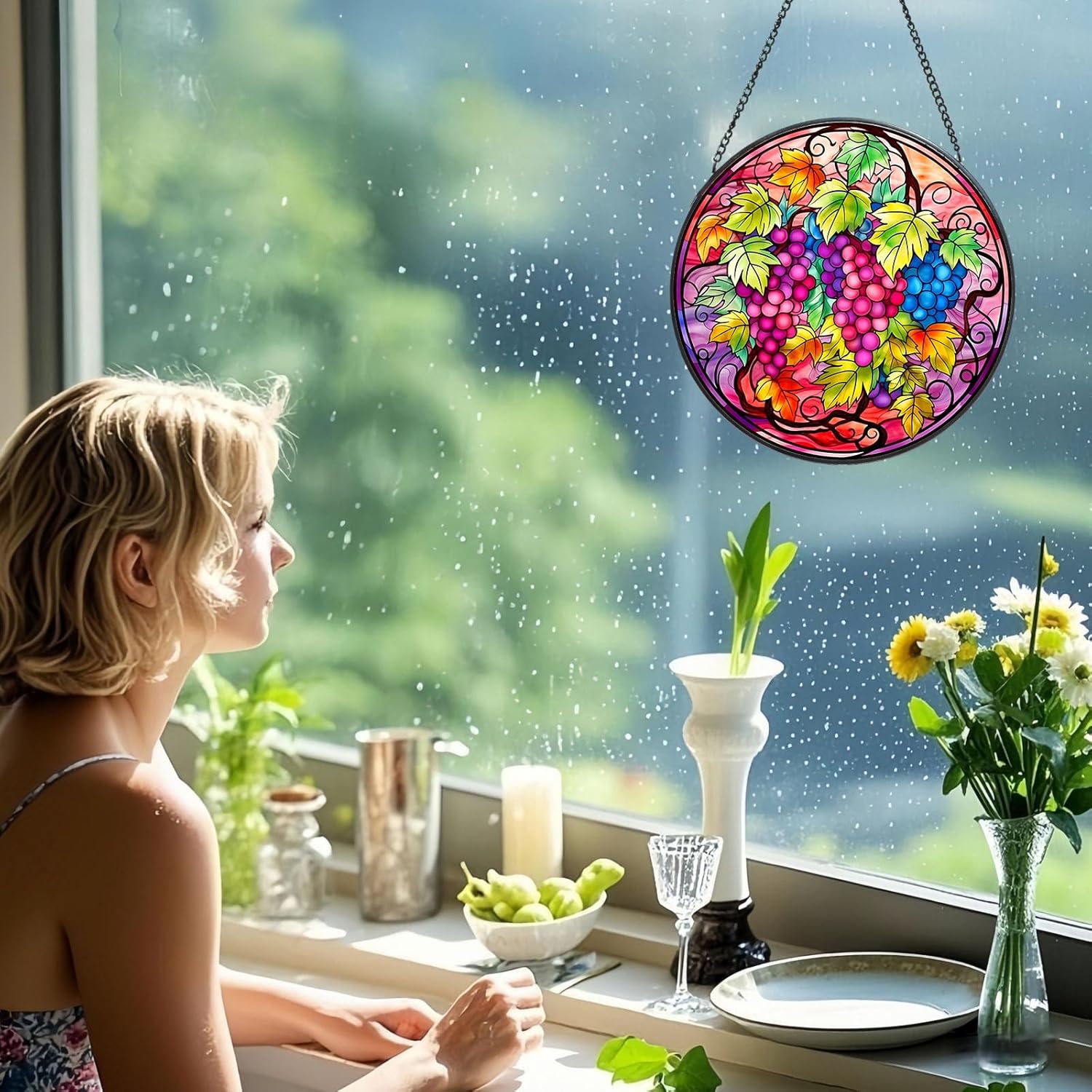 Stained Glass Window Hanging Suncatcher - Fruit Design 8 x 20cm