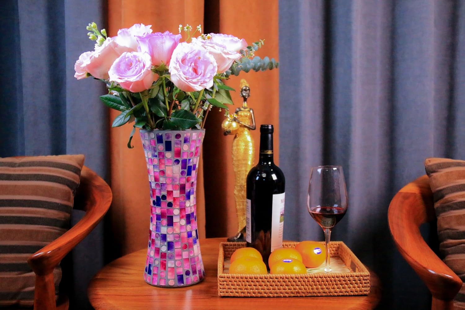 116 Inch Purple Red Mosaic Glass Vase