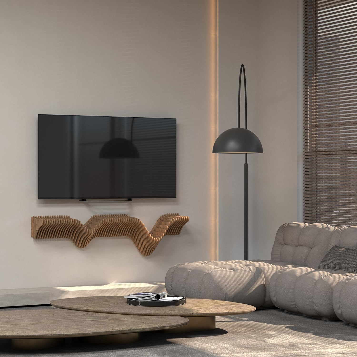 BATAMEX 40 Inch Wavy Parametric Floating Shelf TV Unit