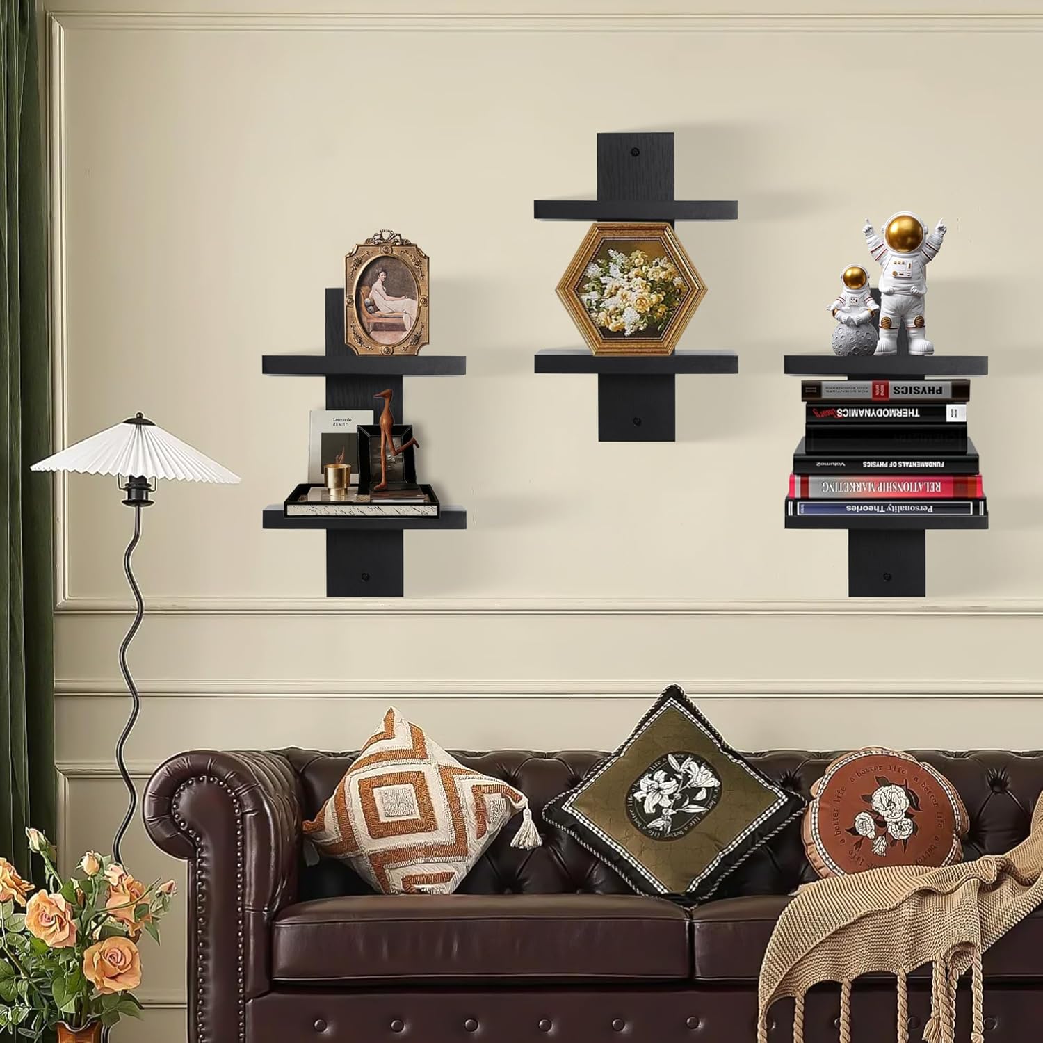 PHOENANCEE 2 Tiered Vertical Wall Shelf Unit 4 Pack Black