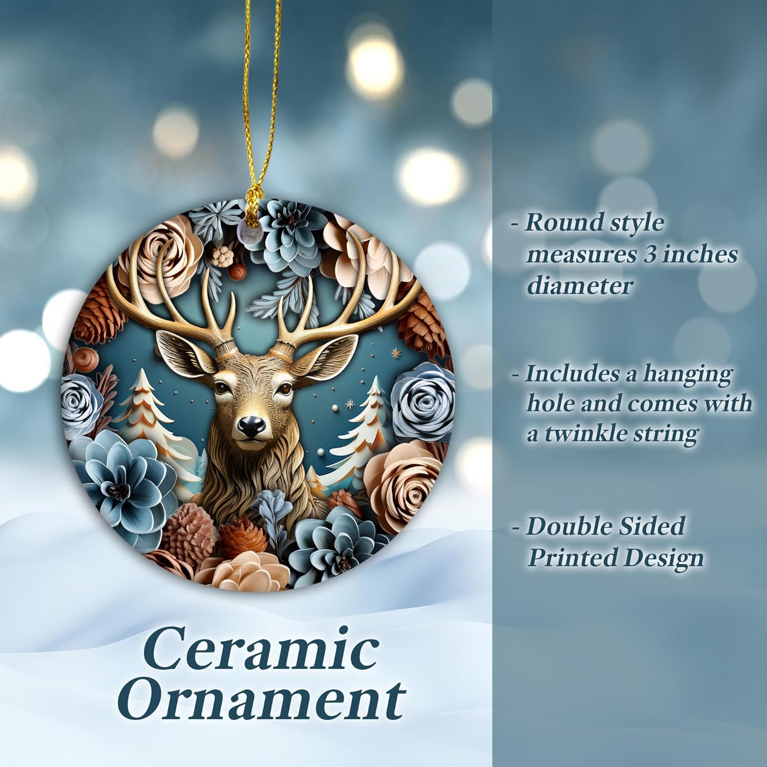 3D Effect Christmas Deer Ornament 2024 Modern Farmhouse Decor