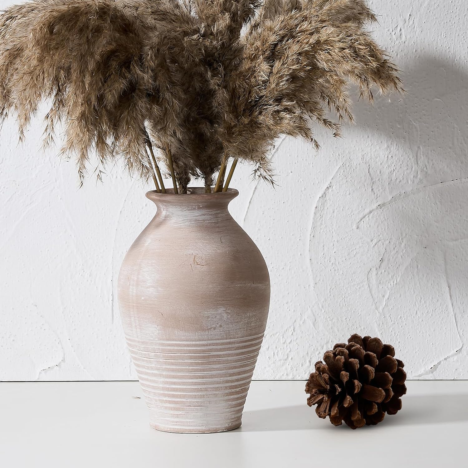 LUKA Ceramic Farmhouse Vase 92 Inch Whitewashed Terracotta
