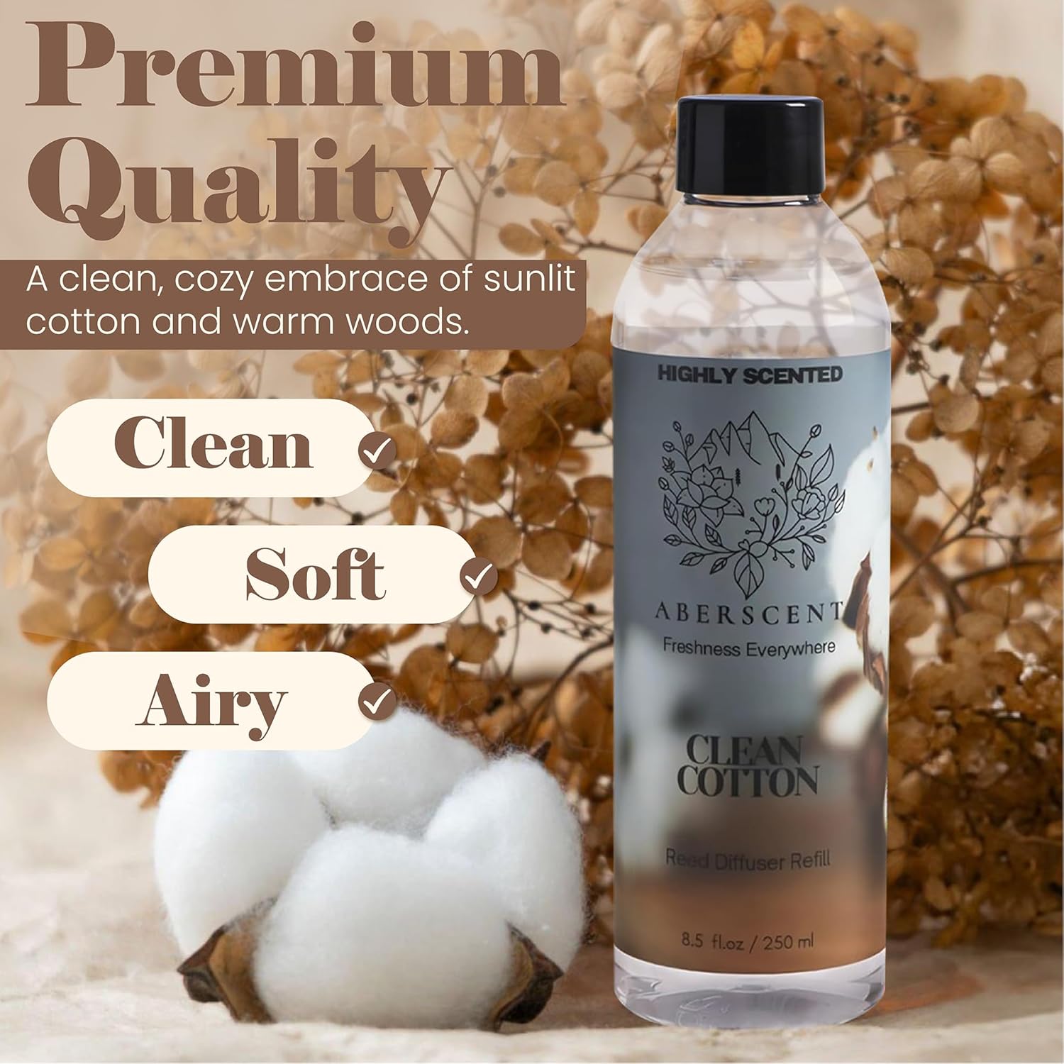 Clean Cotton Aberscent Premium Reed Diffuser Oil Refill 85 Fl Oz