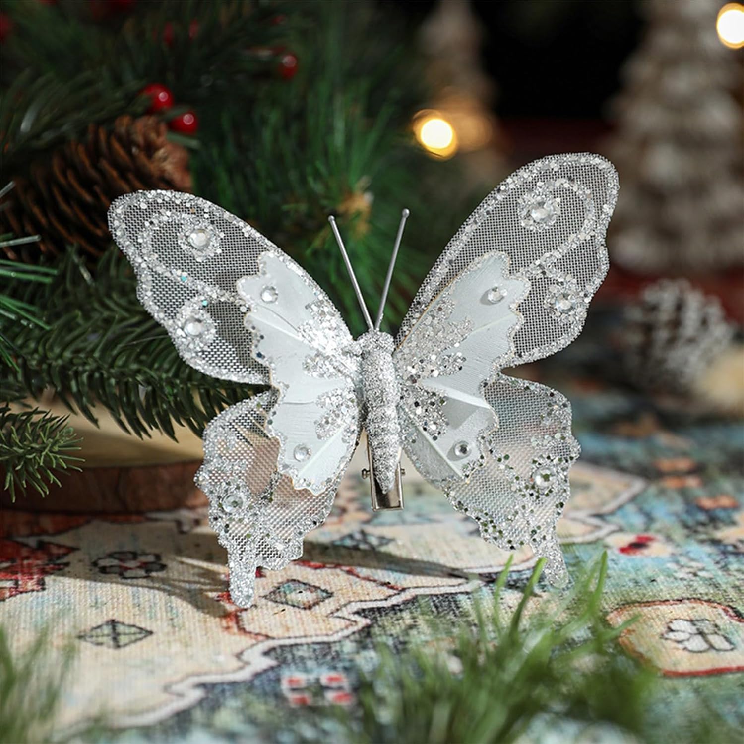 3PCS Silver 3D Butterfly Clip Decorations