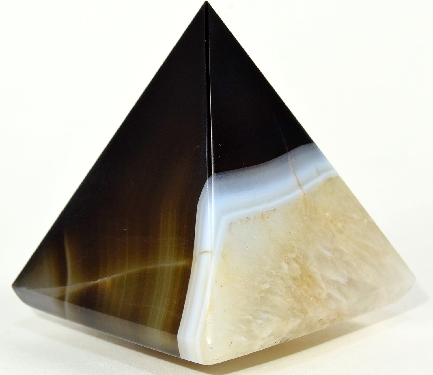 HC Set 58mm Black White Agate Pyramid Banded Natural Chalcedony Crystal Polished Decor Mineral Stone - India