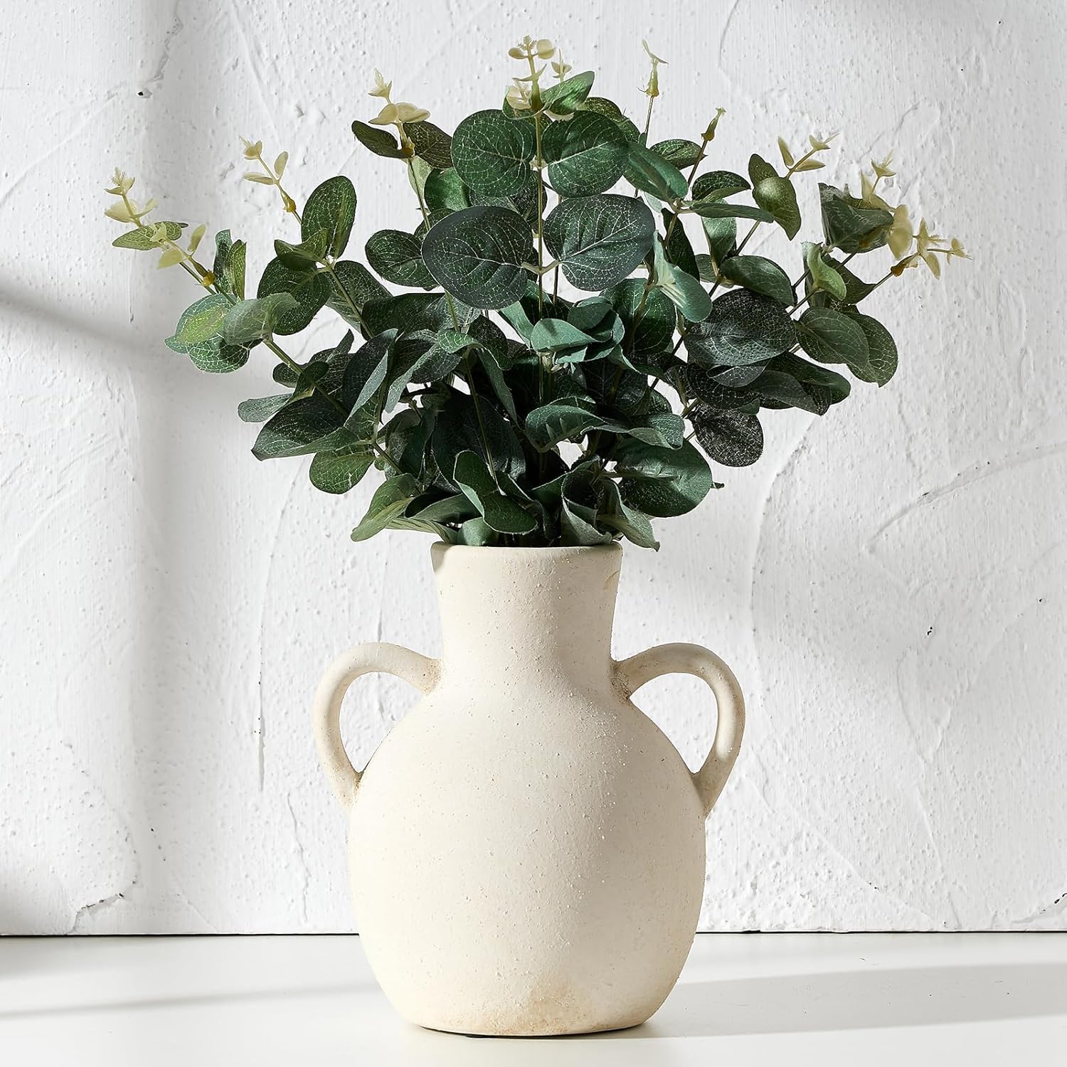 SIDUCAL Rustic Ceramic Farmhouse Flower Vase with 2 Handles 73 Inch
