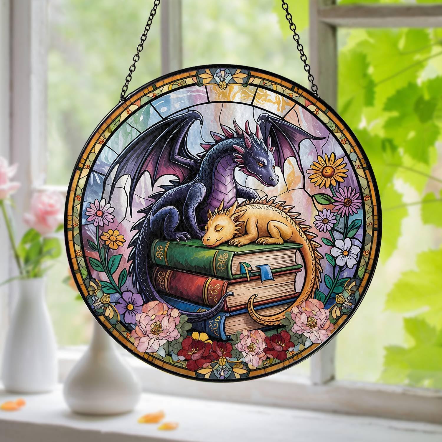 Fantasy Dragon Book Suncatcher - Gothic Decor
